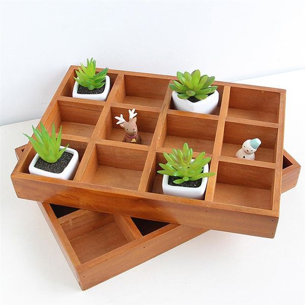 

12-grid vintage wooden storage divider box drawer desk organizer tray holder for crafts plants jewelry bottles & jars