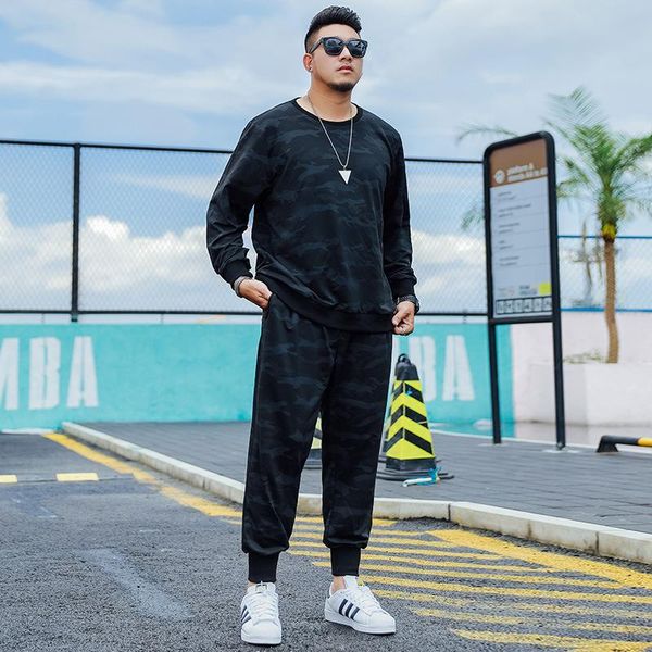 

men's tracksuits autumn spring large size men sets fashions camouflage suit sweatshirt +sweatpants mens clothing 2 pieces plus 5xl 6xl, Gray