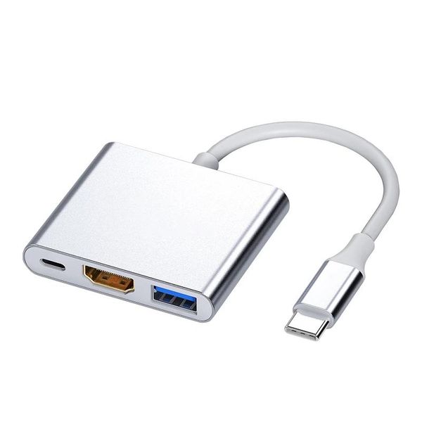 Tipo C Hub USB C Docking Station Tipo C Para HD USB3.0 USB-C Adaptador de carregador para celular Conversor 3 em 1