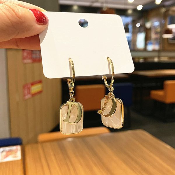 

south korea s925 sier needle letter d imitation shell earrings vary a three wearing versatile exquisite c-shaped, Golden