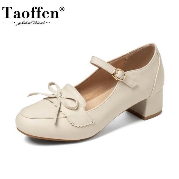 

taoffen size 30-43 women pumps fashion bowknot buckle strap high heel shoes woman casual daily office lady party footwear dress, Black