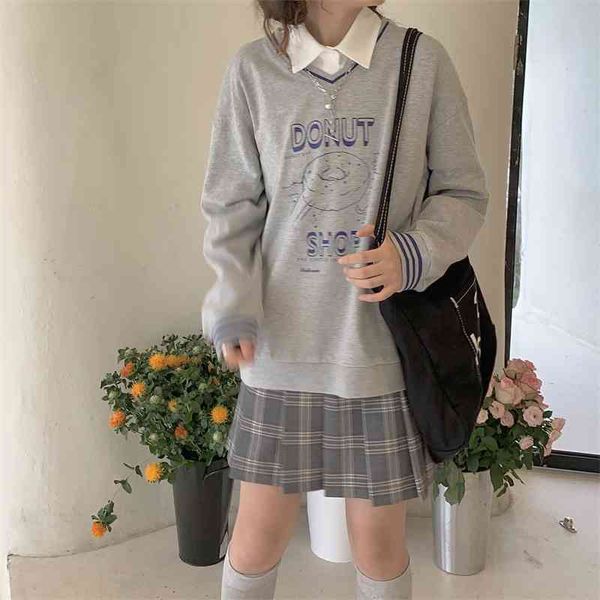 

one foam garment / v-neck sweater casual printed loose and versatile student autumn new female w9242, Black