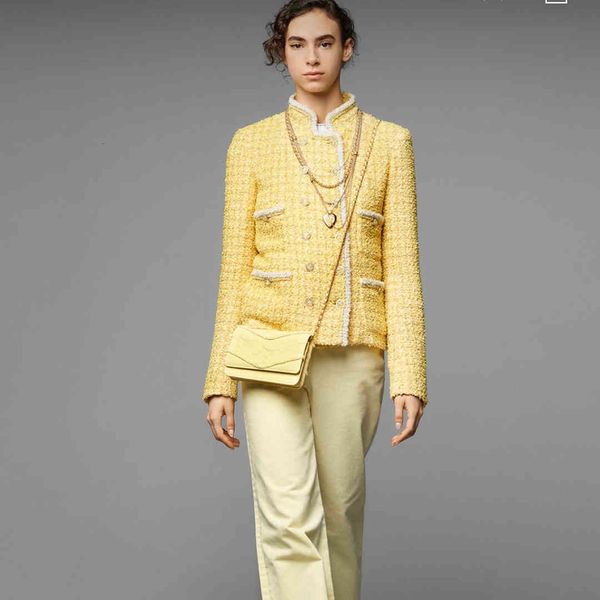 

men's wool & blends runway luxury design retro yellow woven tweed jacket women stand collar four pockets diamonds double breasted vinta, Black