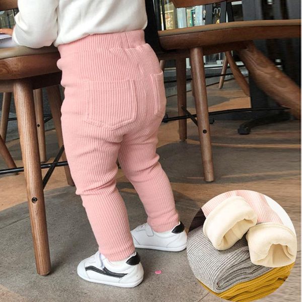 

trousers sweet girls pants kids boys thick warm winter children casual solid color leggings gray pink, Blue