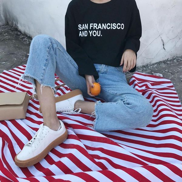 

women's t-shirt spring autumn casual women long sleeve o neck letters print loose pullover all-match soft black white pink oversize