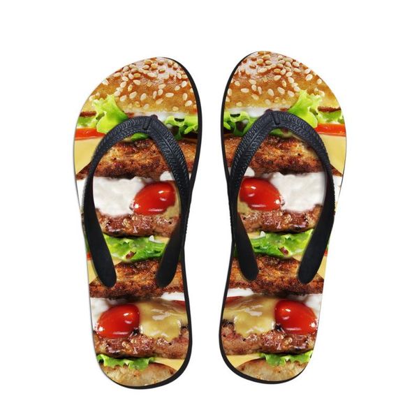 

slippers noisydesigns female flip flop hamburger doughnut chips dog popcorn printed ladies outside sandal beach shoes, Black
