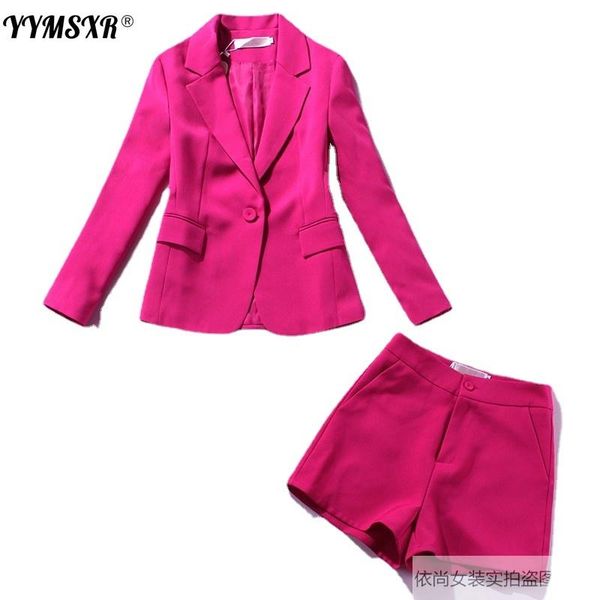 

women's two piece pants 2021 suit fashion korean shorts two-piece casual small rose red office ladies blazer, White