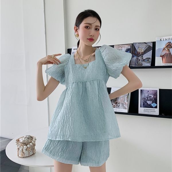 

two piece dress set women outfits summer puff sleeve puffy lounge shorts s runway 2021 fashion and yf8y, White
