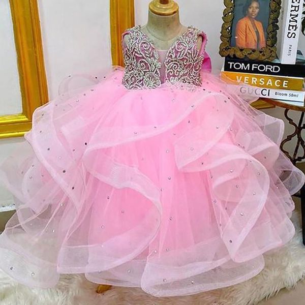 

girl's dresses lilttle kids birthday pageant weddding gowns pink luxurious crystals flower girl ball gown tulle bow, Red;yellow