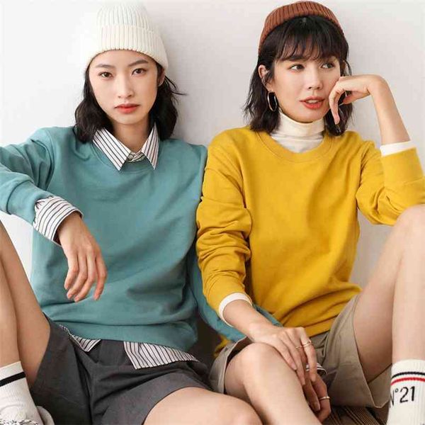 

autumn winter grey hoodie round neck long sleeve casual warm sweatshirts women korean black loose pullover hoodies female hoody 210507