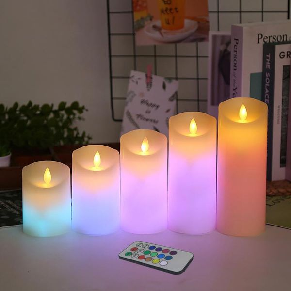 

flameless electronic led candle with rgb remote control,wax pillar for christmas candle/ year table light home decor. candles