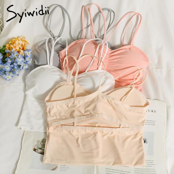 

women's tanks & camis syiwidii streetwear spaghetti strap tank women backless crop padded bra tube wrap chest vest 2021, White