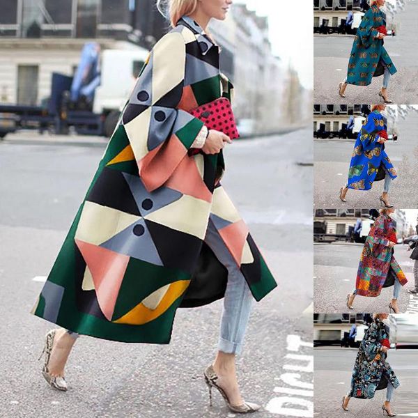 

women's trench coats 2021 abrigos mujer invierno fashion women printed pocket jackets outerwear cardigan overcoat long manteau femme, Tan;black