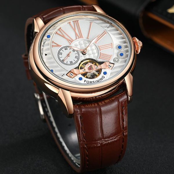 

wristwatches luxury forsining 8210 men's watches 3atm waterproof famous designer brand automatic mechanical flying tourbillon men, Slivery;brown