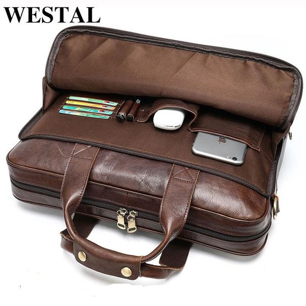 

briefcases westal men's leather bag briefcase office bags for men man's genuine lapmale tote handbag