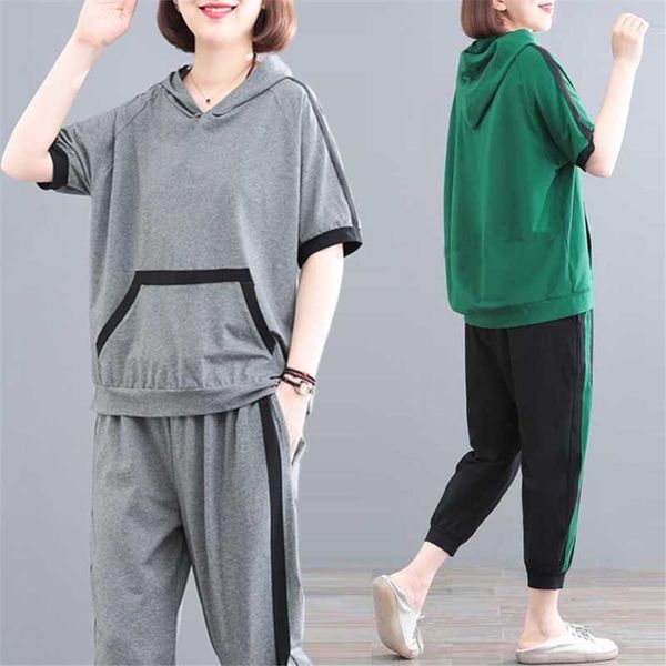 

women's tracksuits tracksuit women summer wear 2021 korean casual sports suit loose plus 5xl sweater two piece set, Gray