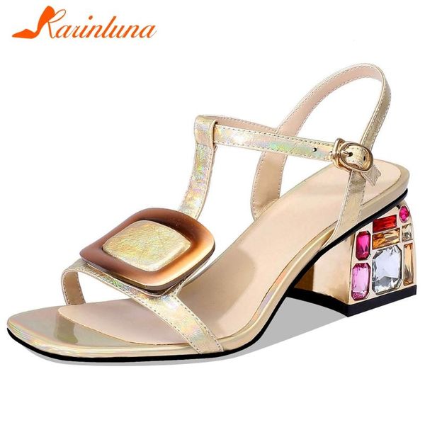 

dress shoes karin brand female metallic handmade sandals open toe metal buckle strap high heels women summer, Black