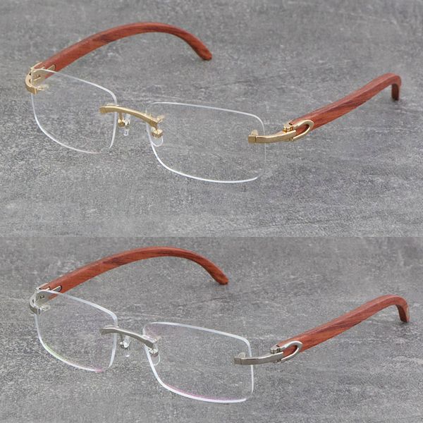 Neue Holzbrillen Herren Brillenfrau Frau 8200757 Metallrahmen Silber Randless Holz Mode hochwertige 18k Gold Mann Rahmen Square Optical Objektivgröße 57