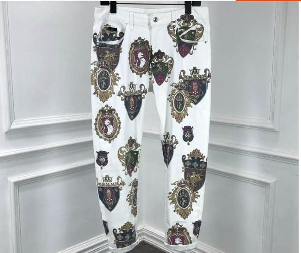 

men's jeans 20ss spring arrival designer crown royal print brand famous clothing pant long for men, Blue