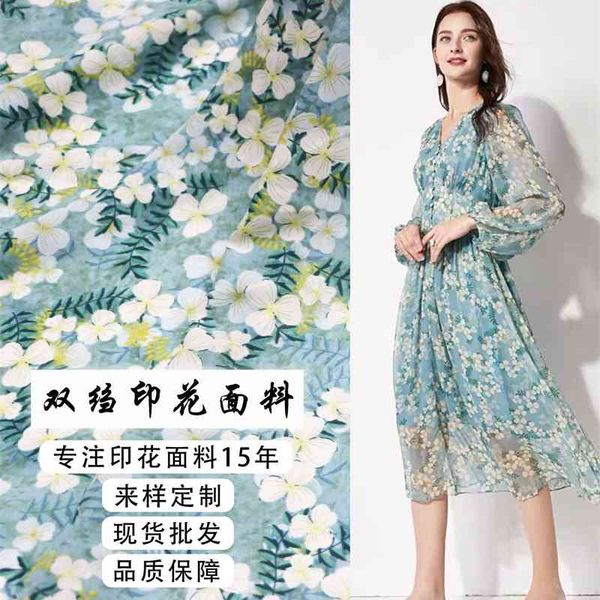 

cloth treasure 2021 new elegant printing crepe de chine spring and summer dress women's fashion fabric, Black;white