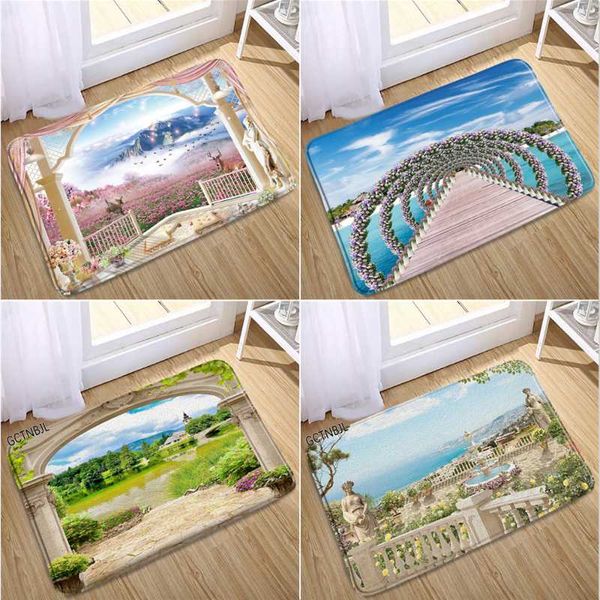 

bath mats flowers non-slip carpet doormat european mediterranean natural scenery floor mat kitchen bathroom toilet entrance rugs