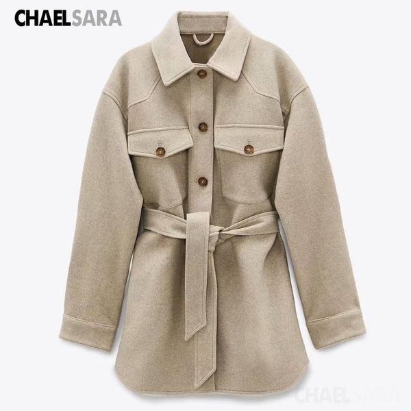 

winter coat women elegant with belt wool jacket femael casual loose overcoat women's & blends, Black