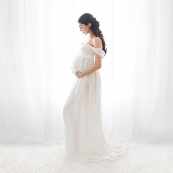 

maternity dresses for po shoot chiffon pregnancy dress pography prop maxi gown pregnant women clothes d30, White