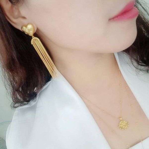 

dangle & chandelier women 9 cm long tassels heart earrings trendy gold color cubic zircon girls gift pendnat drop, Silver
