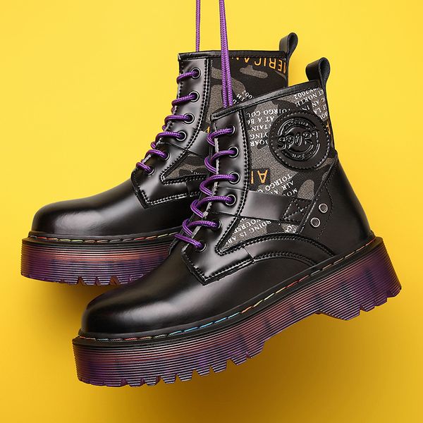 

womens platform boots fashion plus size 42 shoes gothic shoes motorcycle boots women punk shoes lace-up combat, Black
