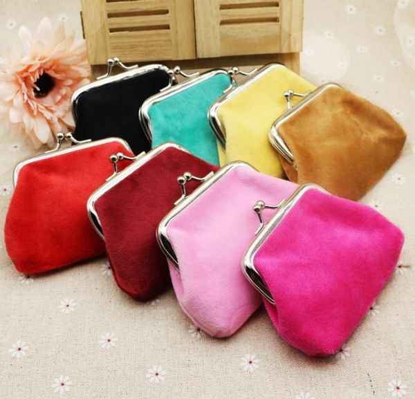 

12pcs women plush plain candy color min coin purses mix color, Red;black