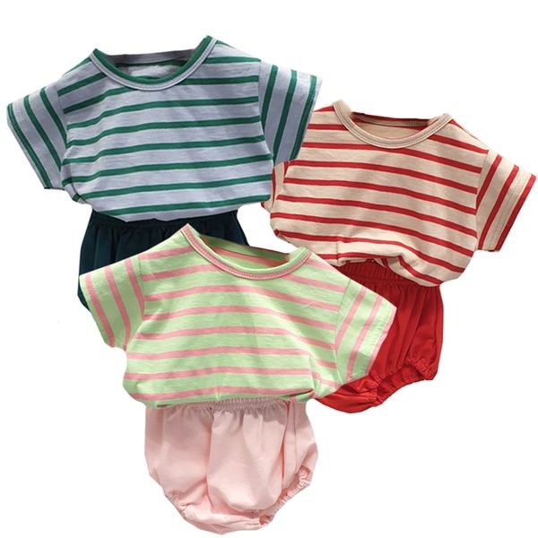 Летние рожденные девочки для мальчиков одежда набор хлопка повседневная короткая рукав топы жилет + шорты PP пастс ребенка одежда 2шт 2 шт.