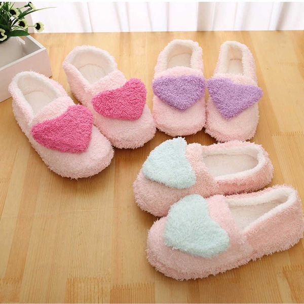 

women slipper big heart decor slippers warm soft sole women short plush home indoor floor covered heel shoes p0828, Black