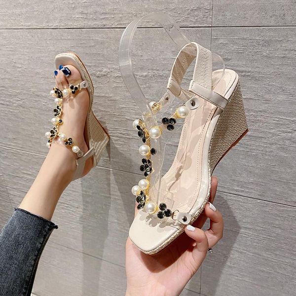 

dress shoes 2021 sandals clear heels ladies summer clogs wedge suit female beige all-match rhinestone bohemian comfort platform bl, Black