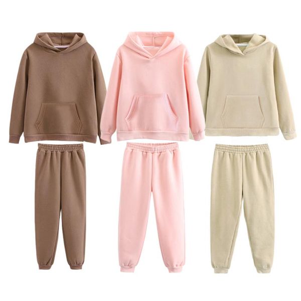 

clothing sets child warm fleece hoodies pullover sweatshirt with pants winter autumn kids girl boy loose tracksuit sports set children cloth, White