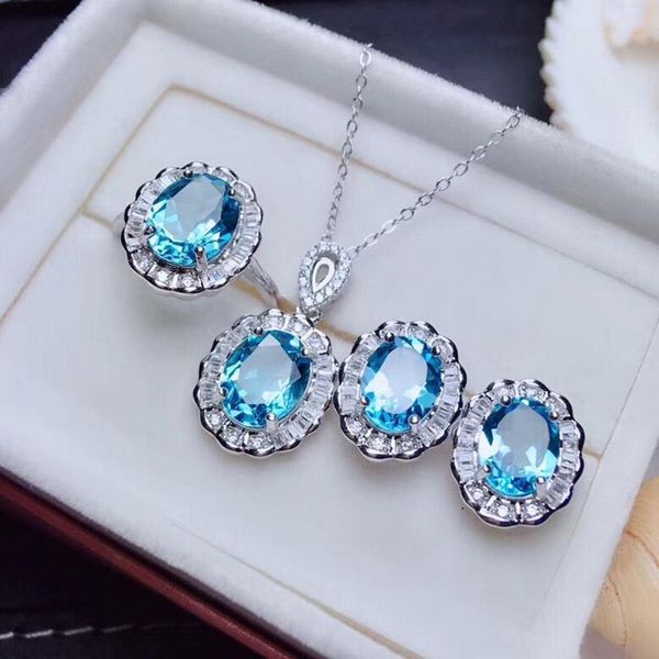 

earrings & necklace luxury bridal jewelry sets 925 sterling silver natural blue z stone necklaces rings for women wedding