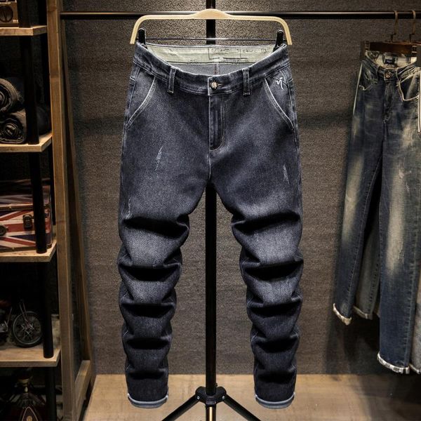 

men's jeans autumn winter oversized slim retro style fashion stretch denim trousers male brand pants 42 44 46, Blue