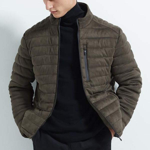 

men's jackets winter long sleeve suede puffer for mens, Black;brown
