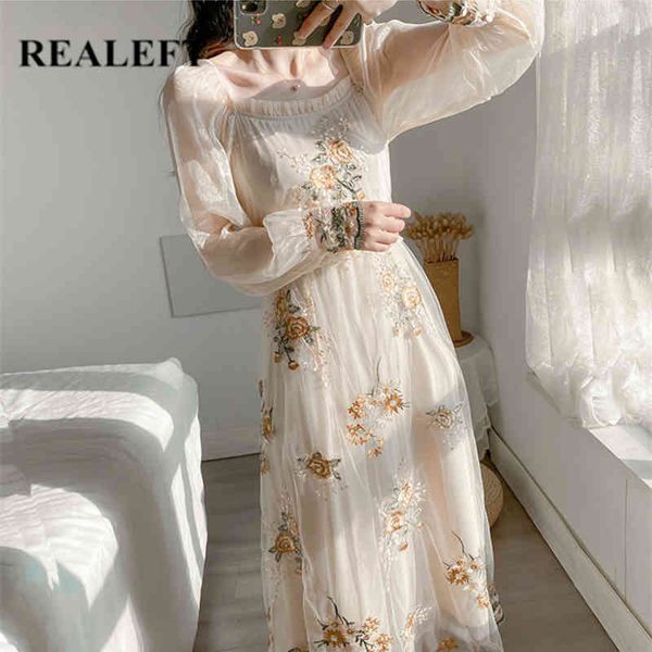 

vintage embrodiery women's long dresses elegant mesh patchwork high waist straight female party dress spring 210428, Black;gray