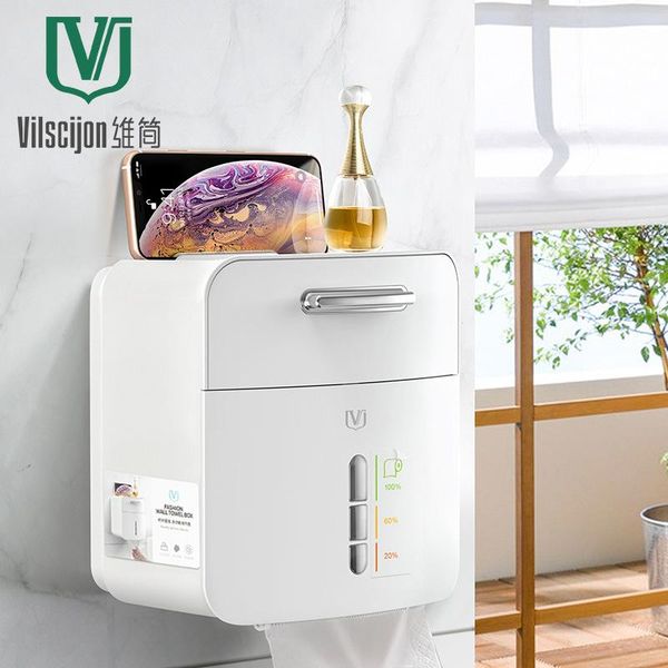 

wall-mounted tissue box with double structure mobile phone holder, automatically open tool style 2021 boxes & napkins