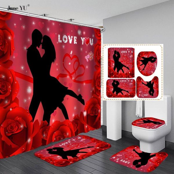 

janeyu digital printing waterproof polyester bathroom curtain to customized shower sets of 4 pieces curtains