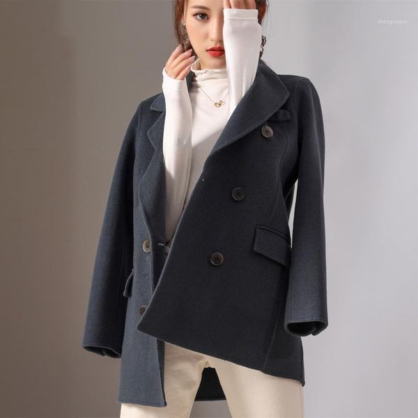

in the fall and winter of 2021 women's small suit double-sided cloth cashmere coat jk jackets, White