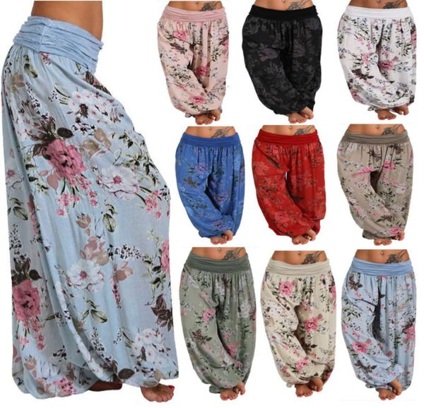 

digital printing long wide leg pants casual harlan, Black;white