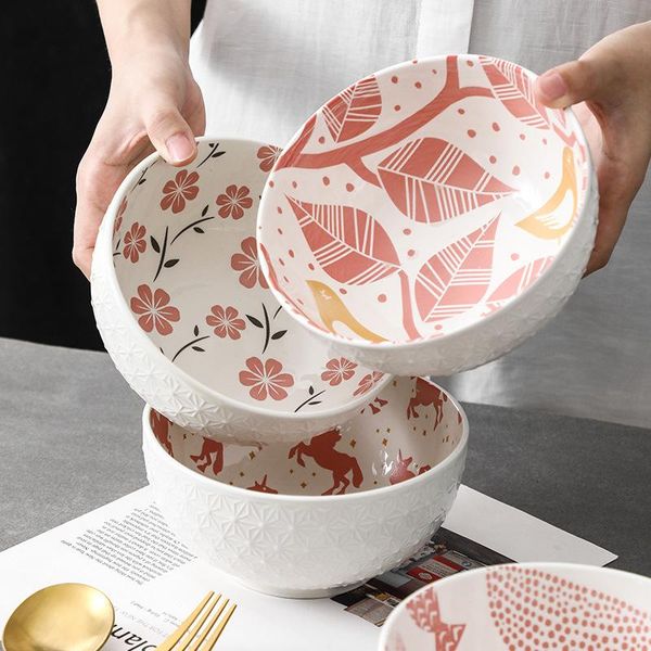 

bowls 1 pz 6 inch japanese hand-painted pottery noodle bowl soup ramen
