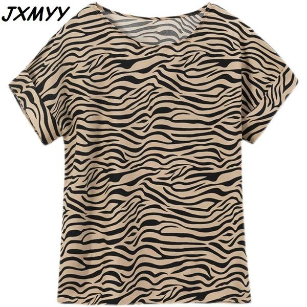 

women's t-shirt european station zebra print summer dress 2021 style bat sleeve chiffon shirt short jxmyy, White