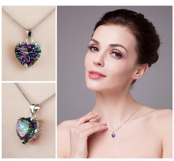 

pendant necklaces luxury necklace for women wedding engagement jewelry colorful crystal cz mysterious rainbow heart, Silver