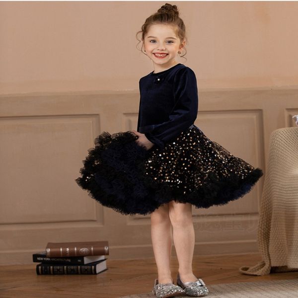 

girl's dresses spring girl es long sleeves soild color veet tutu starry sky sequins princess for kids e2009 fxvg, Red;yellow