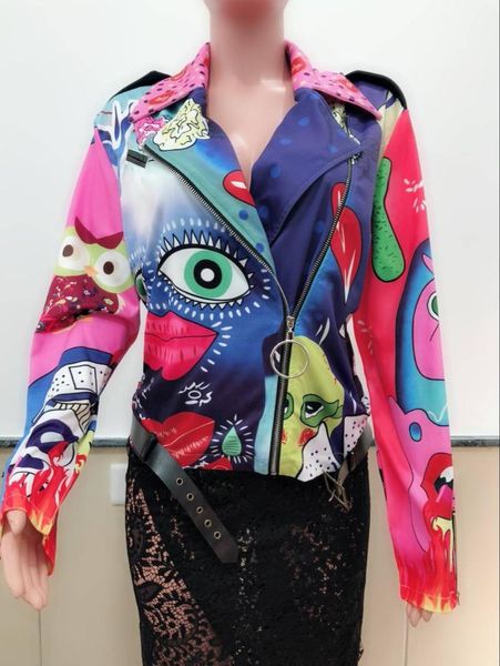 

women's jackets punk style women print and coats turn down collar long sleeve short jacket novelty clothes 9220, Black;brown