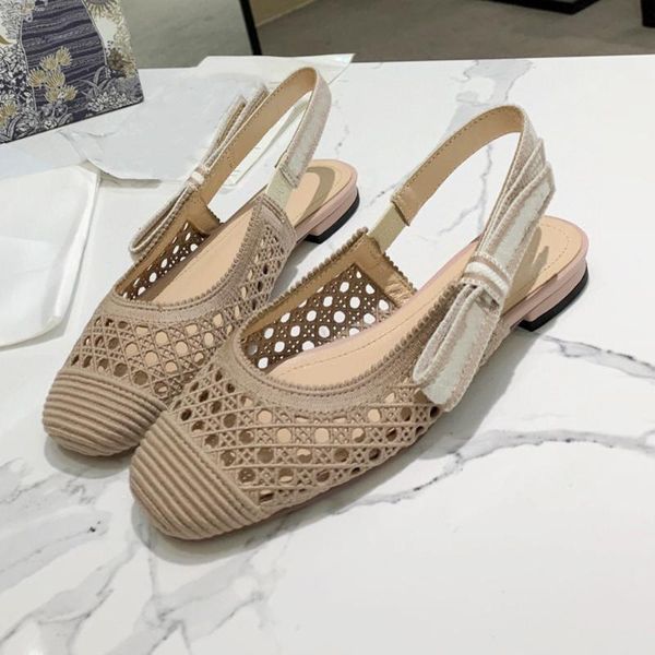 

early spring flats sandals elastic band women's open mesh round toe hollow dress party shoes leather, Black