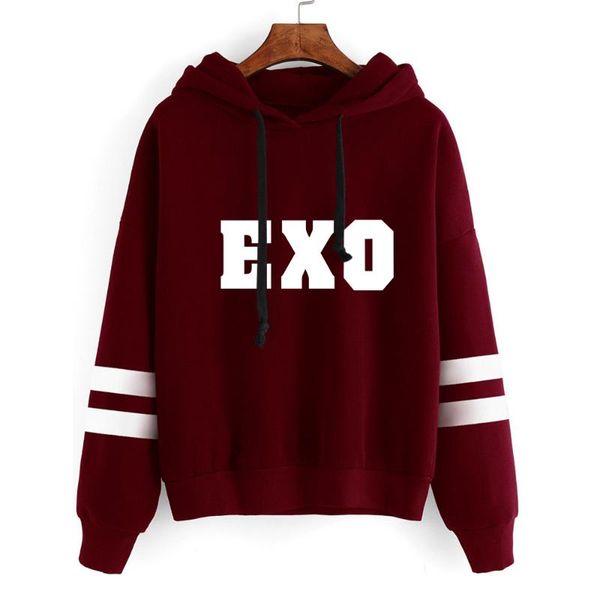 

women's hoodies & sweatshirts kpop exo hoodie women long sleeve hooded hoody clothes female harajuku striped k pullover drops, Black