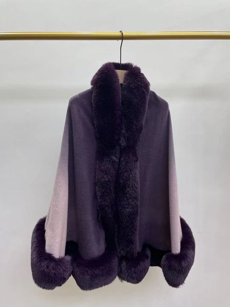 

c5492 autumn winter woman cloak pashmina faux fur cape poncho cardigans gradient knitwear lady shawl stole wraps coat, Black